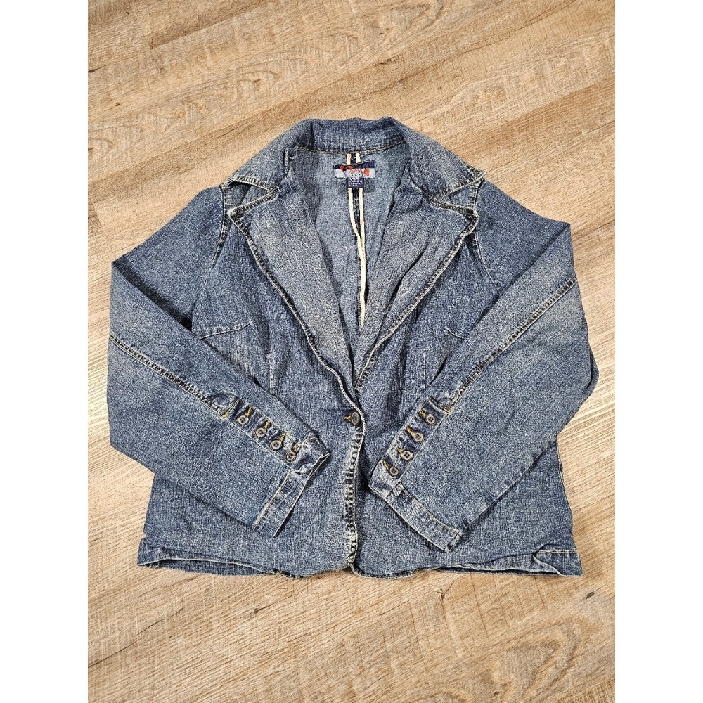 Mwah Jeans Womens Medium Wash Denim Blazer Jacket Blue Size 18/20 Stretch Button
